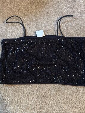 H&M Black Sequin Crop Top